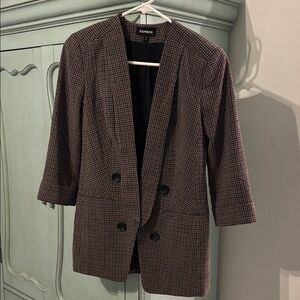 Express Women's Black and Brown Plaid Blazer